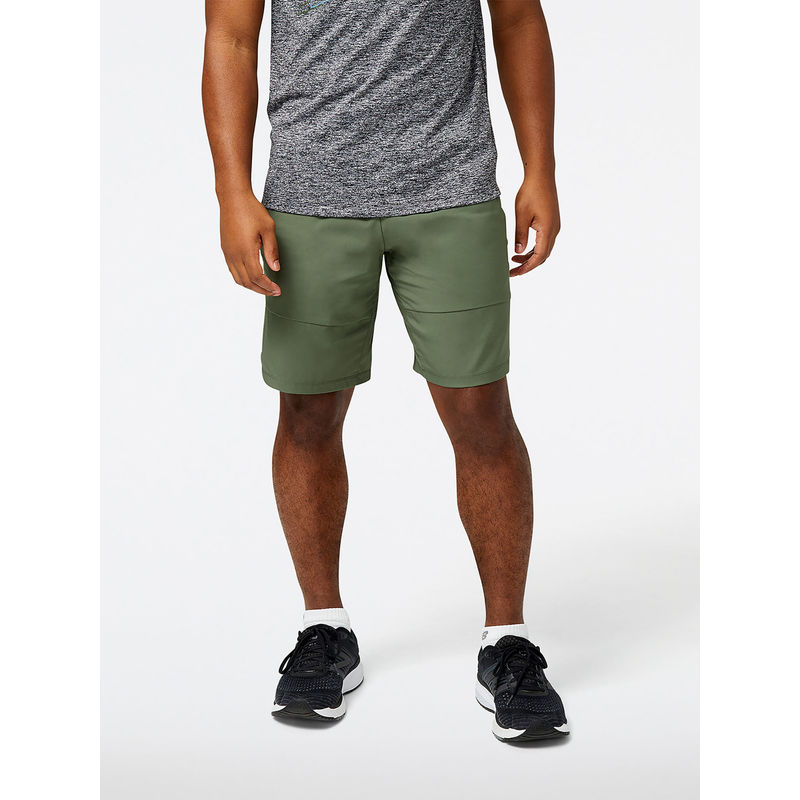 New Balance Men Deep Olive Green Mid Rise Sports Shorts (S)