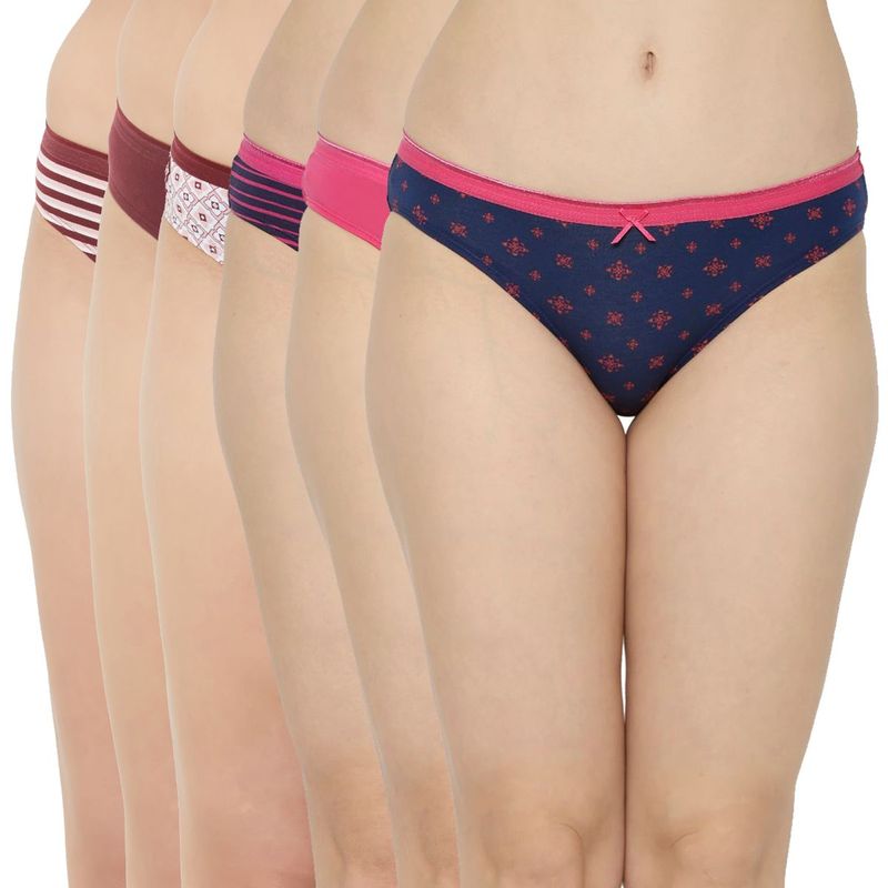 SOIE Women's Print & Solid Brief Panty Combo (Pack of 6) - Multi-Color (L)