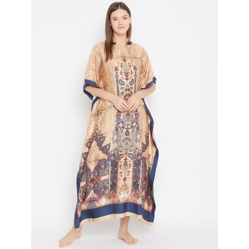 The Kaftan Company Regal Paisleys Printed Maxi Kaftan - Nude (S)