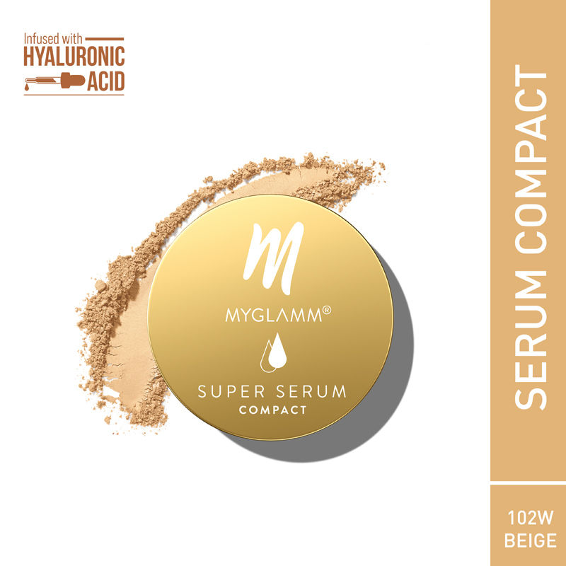 Myglamm Super Serum Compact Powder - Skin-Perfecting Powder With Hyaluronic Acid - 102W Beige