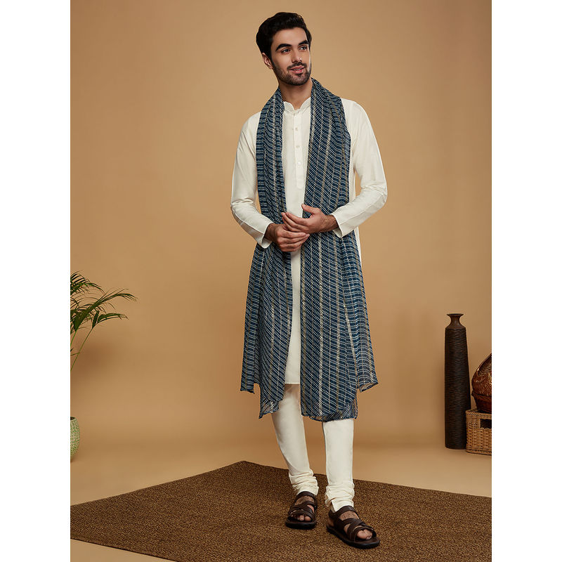 KISAH Men Off White Kurta and Churidar with Dupatta (Set of 3) (40)