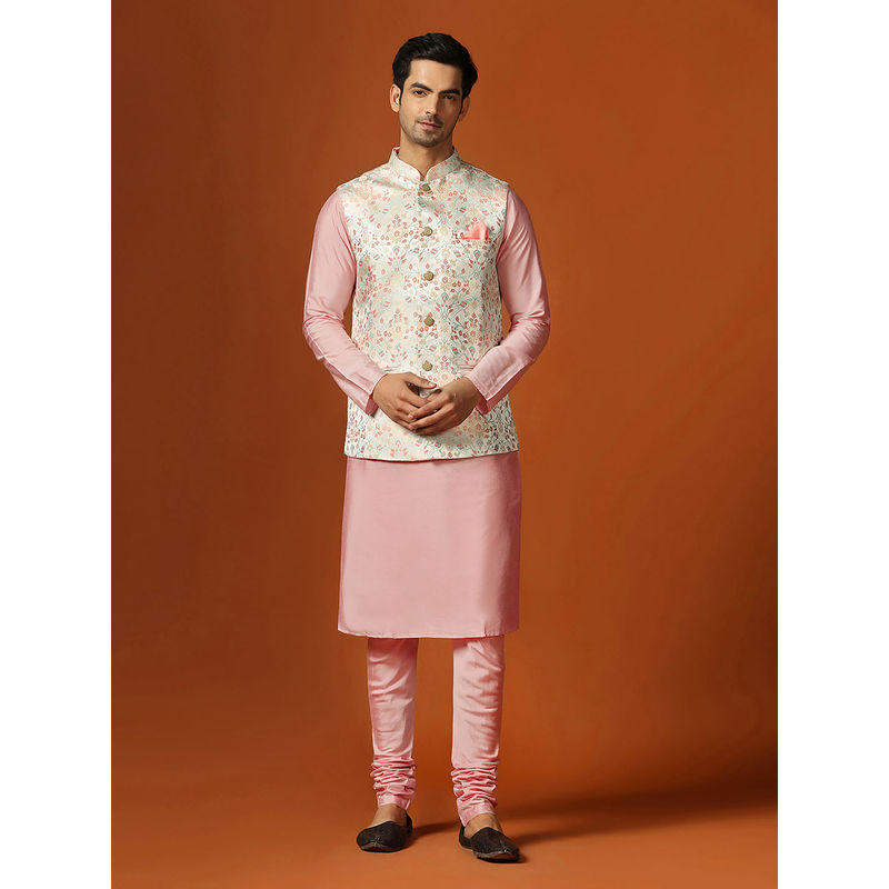 KISAH Men Pink Kurta and Nehru Jacket with Dhoti (Set of 3) (38)