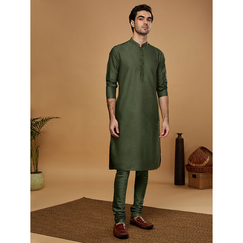 KISAH Men Green Kurta with Churidar (Set of 2) (38)