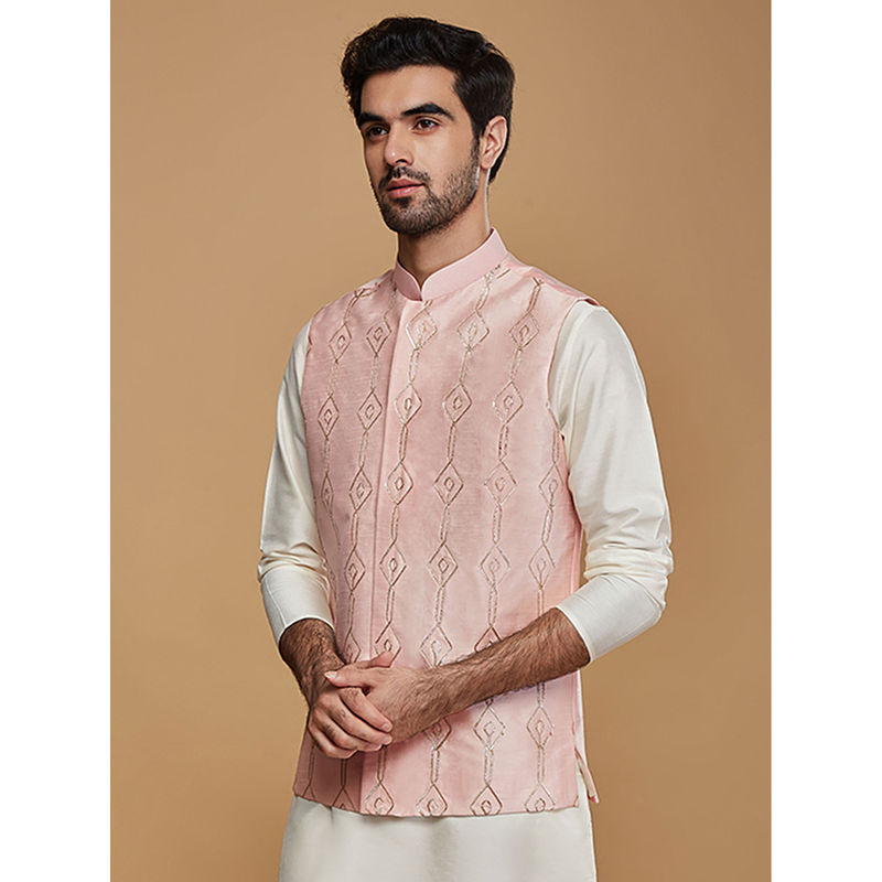 KISAH Men Pink Nehru Jacket (L)