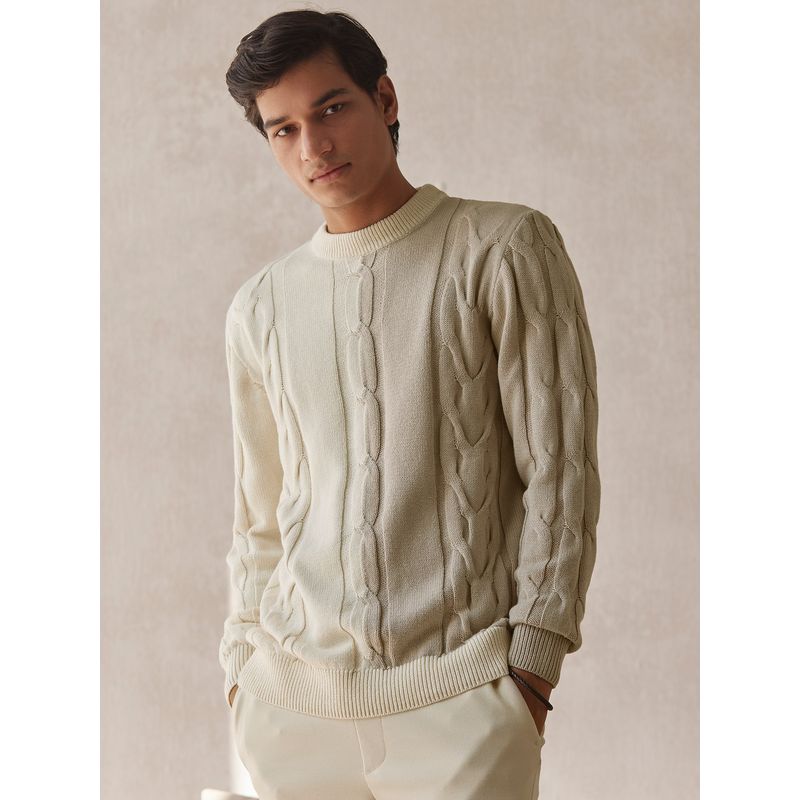 Andamen Off-White Mens Full Sleeve Cotton Pullover Regular Fit (S)