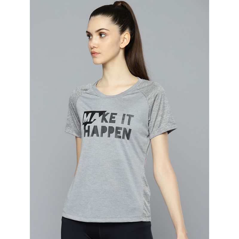 Alcis Women Grey Printed T-shirt (S)