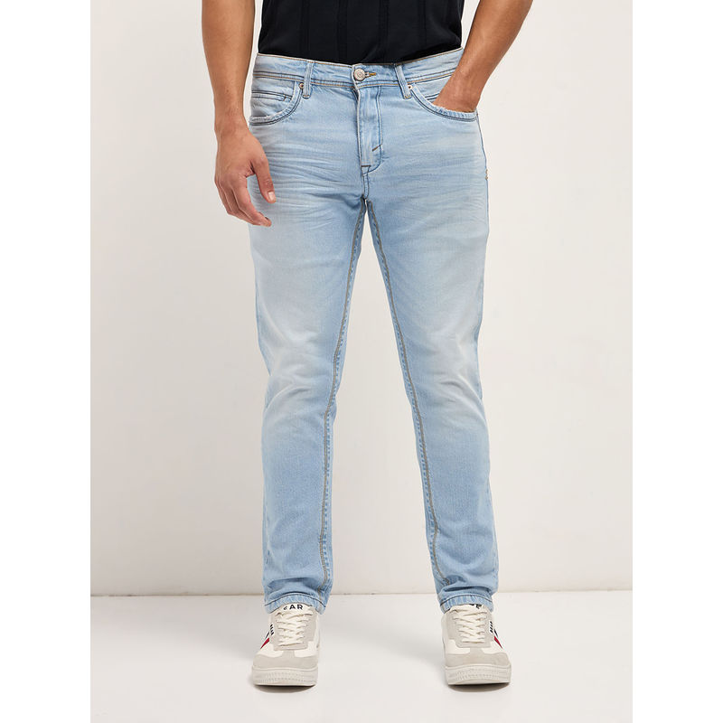 THE BEAR HOUSE Men's Slim Fit Light Blue Cotton Jeans (28)