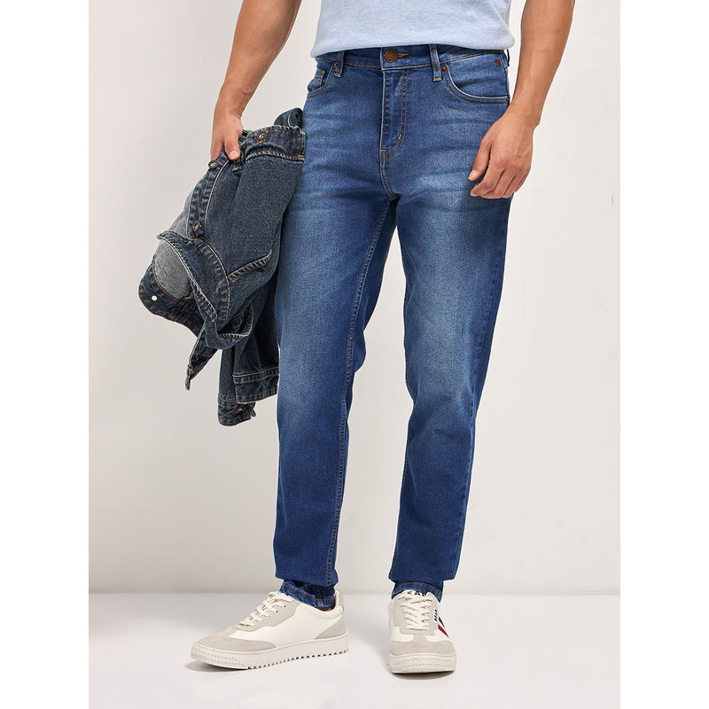 THE BEAR HOUSE Men's Straight Fit Blue Cotton Jeans (34)