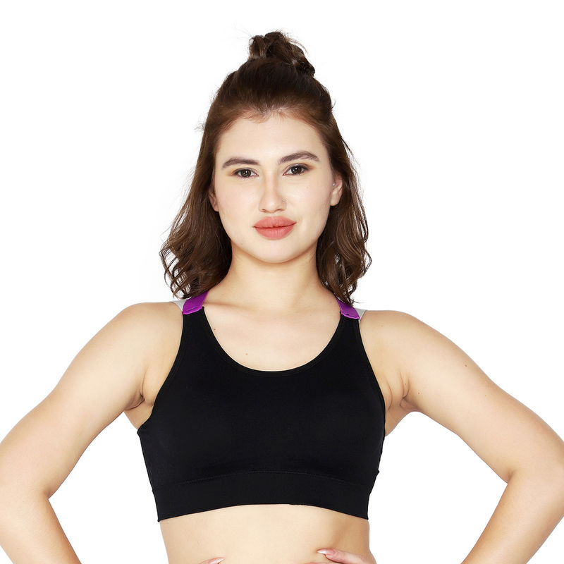 BRACHY Black Gym Workout High Impact and Full Coverage Crostini Sports Bra (34B)