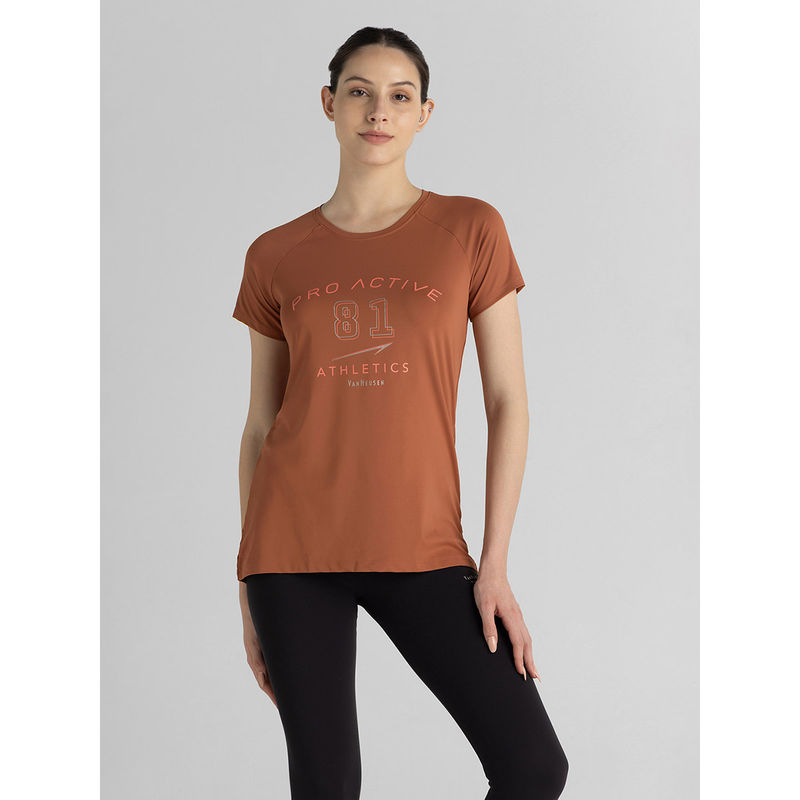 Van Heusen Woman Lingerie And Athleisure Women Proactive Anti Bacterial T-Shirt Copper Brown (S)
