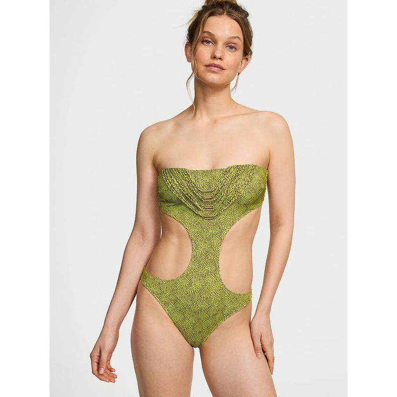 Victoria's Secret Green Swim Archives Strappy Hardware Strapless Monokini One-Piece Swimsuit (XS)