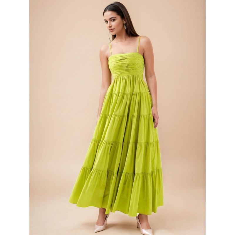 WomanLikeU Lime Green Tiered Maxi Beachwear Dress (M)