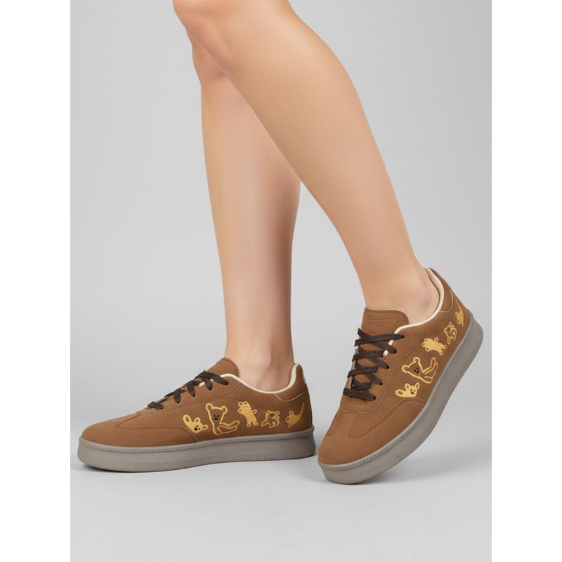 Shoetopia Womens Embroidered Graphic Sneakers With Platform Sole -Brown (EURO 36)