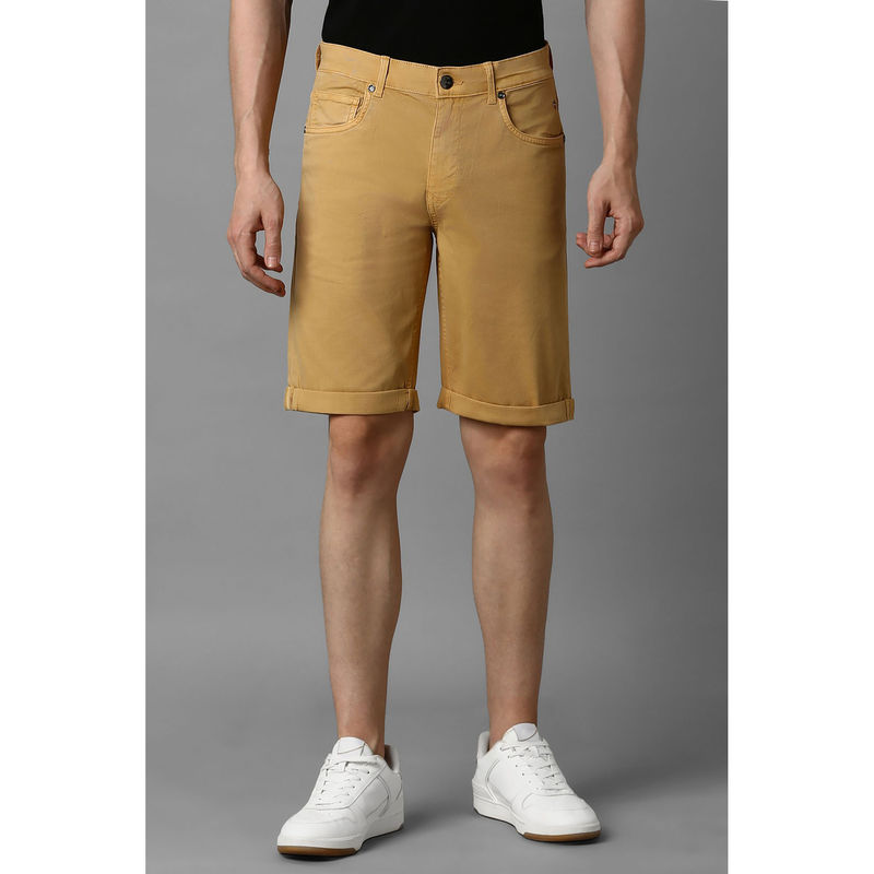 Louis Philippe Men Beige Solid Shorts (34)