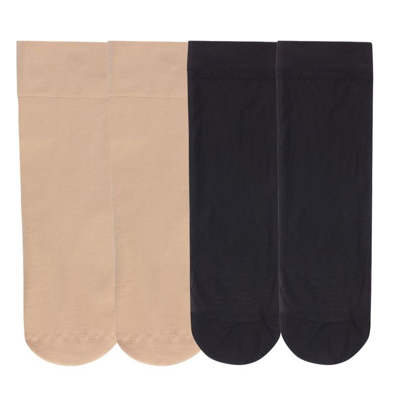 NEXT2SKIN Women's Nylon Ankle Length Transparent Socks Skin and Black (Pack of 4)