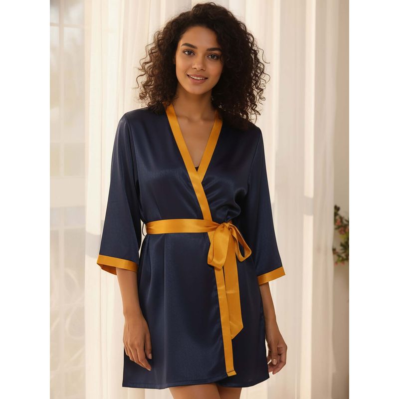 AOBA Women Purple & Mustard Yellow Robe With Satin Finish (S)
