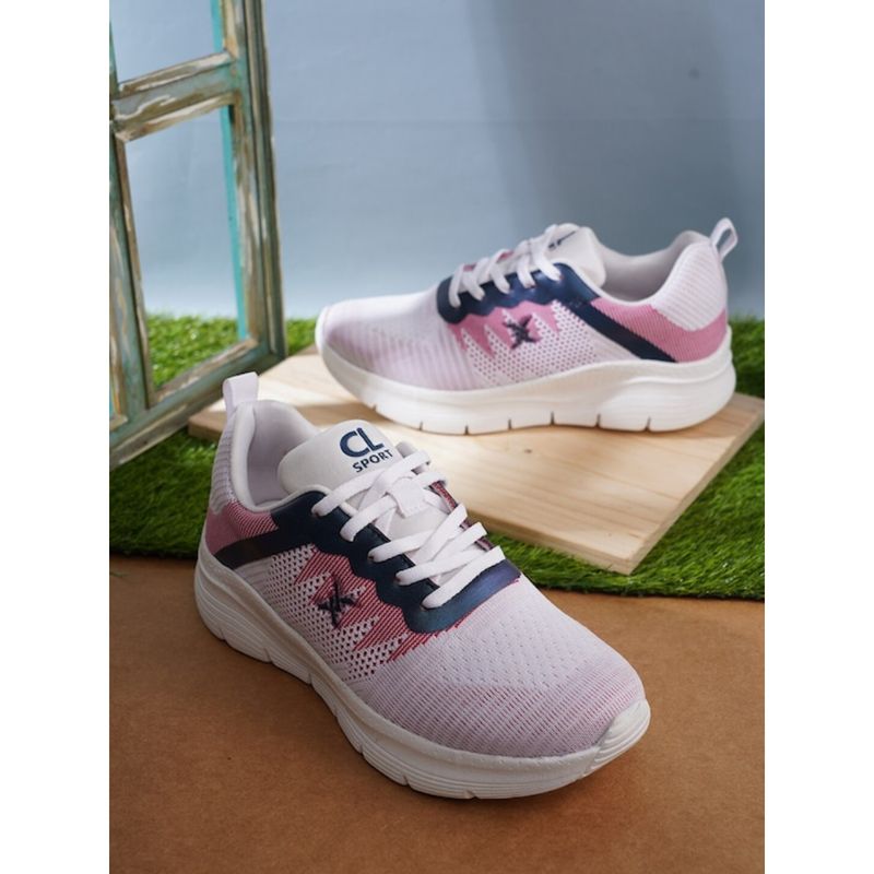 Carlton London White/Pink Lace-Ups Round Toe Women Casual Sneakers (EURO 36)