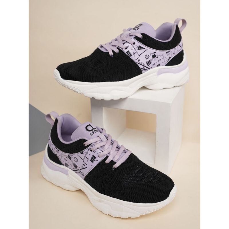 Carlton London Black-Purple Lace-Ups Round Toe Women Casual Sneakers (EURO 38)