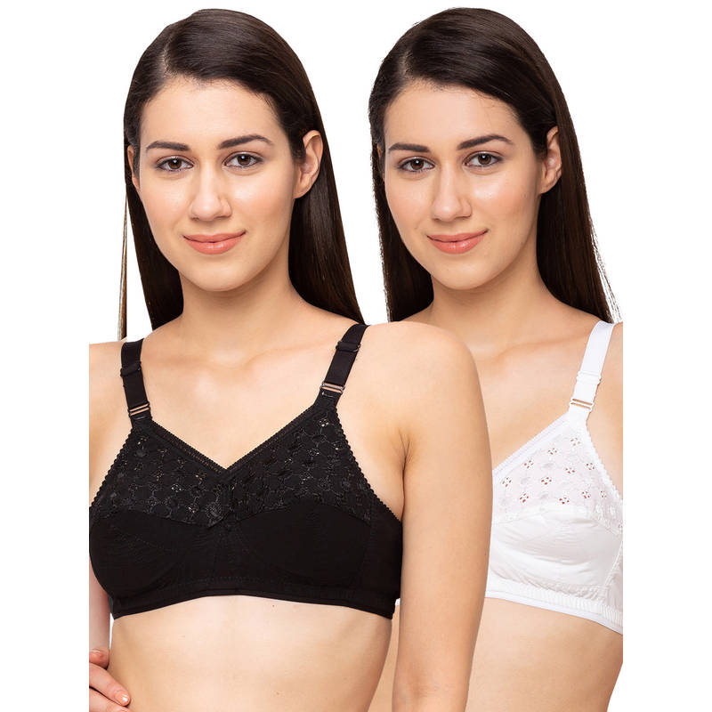 Juliet Womens Non Padded Non Wired Bra Combo Nari White Black (40D)