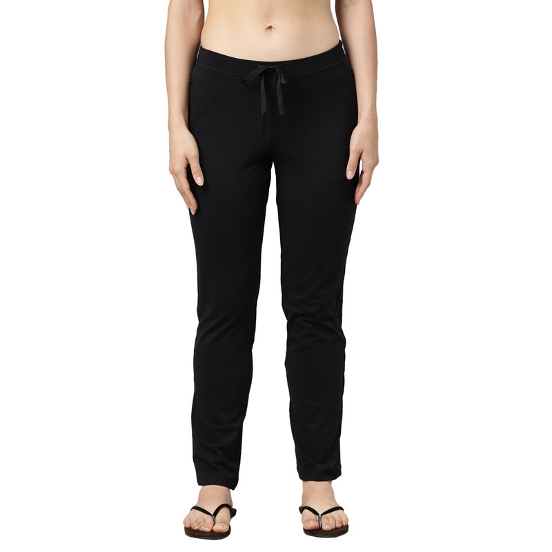Enamor Essential Jet Black Straight Leg Cotton Spandex Lounge Pants (XL) - E014
