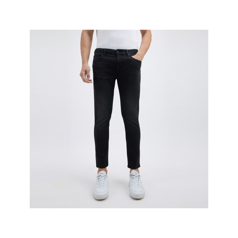 Pepe Jeans Men Black Skinny Fit Mid Rise Distressed Jeans (36)
