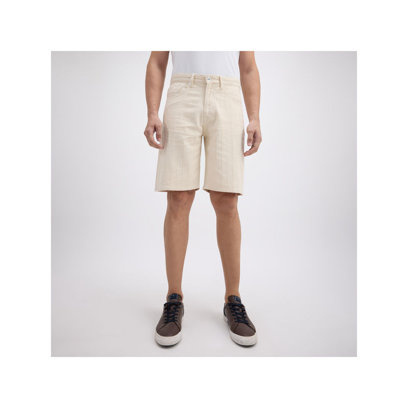 Pepe Jeans Men Ecru Cream Relaxed Fit Mid Rise Shorts (28)