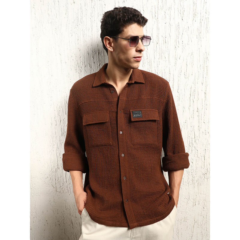 Hubberholme Men Cotton Spread Collar Solid Oversized Casual Shirt (38)
