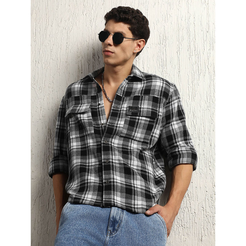 Hubberholme Men Cotton Spread Collar Checked Oversized Casual Shirt (38)