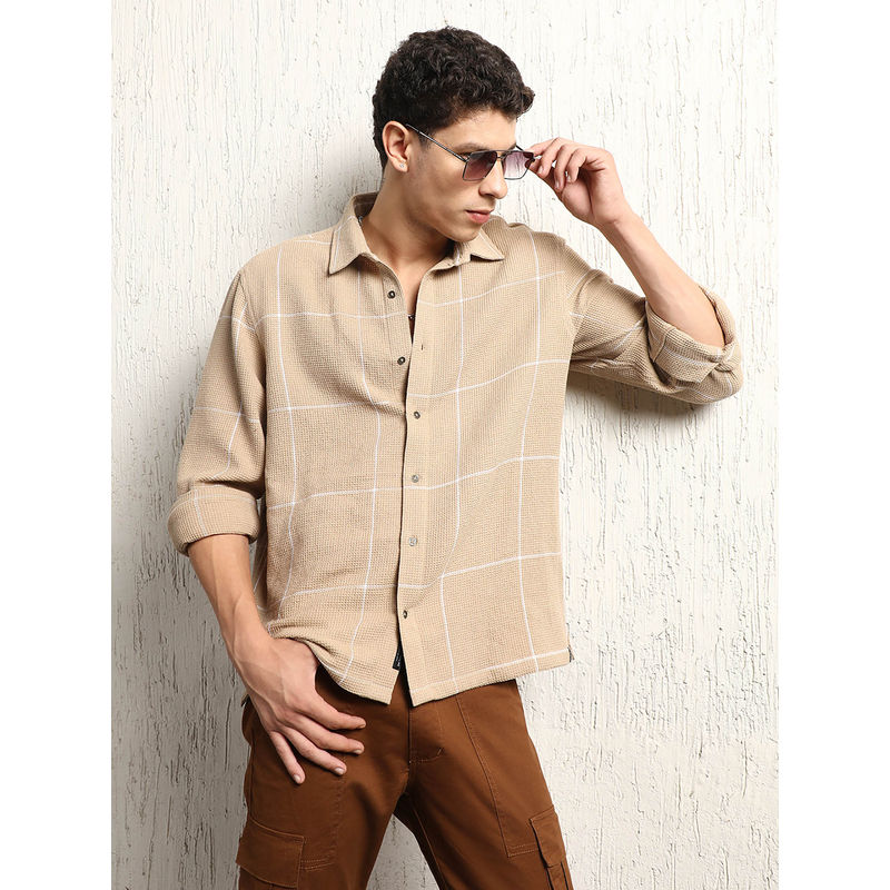 Hubberholme Men Cotton Spread Collar Checked Oversized Casual Shirt (44)