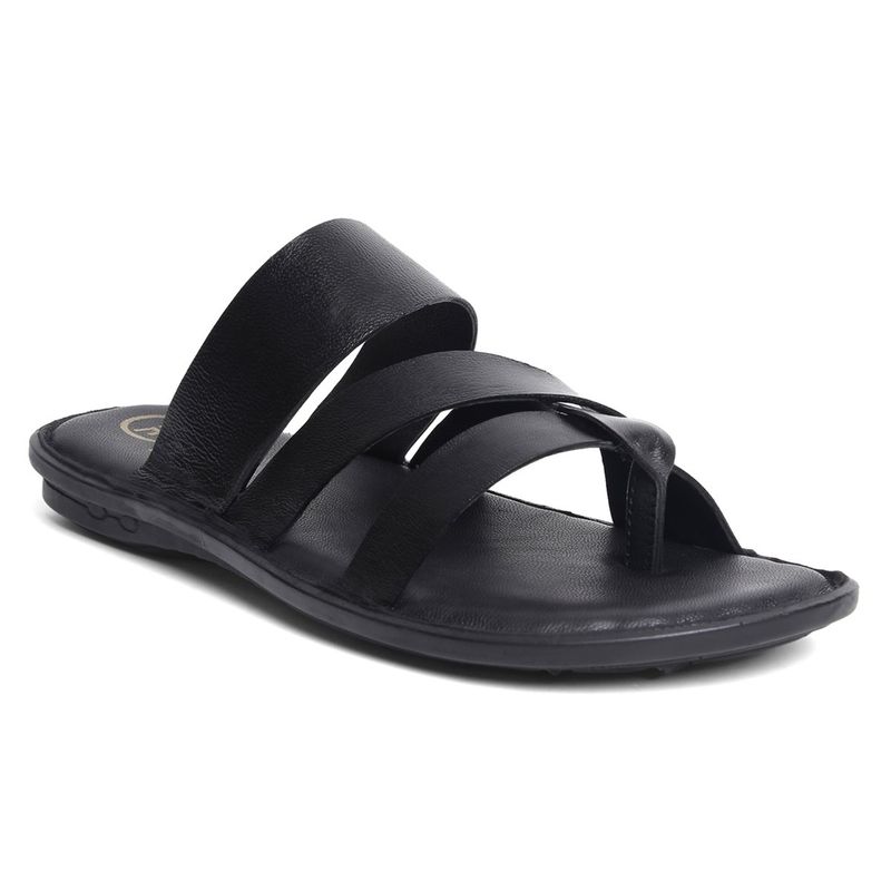 FACCE FELICI Men Black Genuine Leather Outdoor Casual Sandal (UK 6)