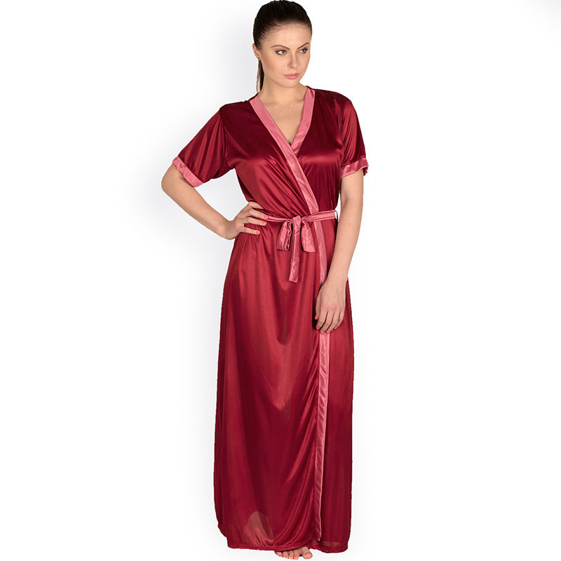 Secret Wish Women's Satin Maroon Robe `Housecoat (Free Size): Buy ...