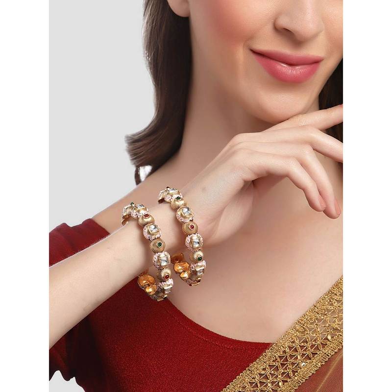 Karatcart Pink Meena Gold Plated Bangle Set (2.8)