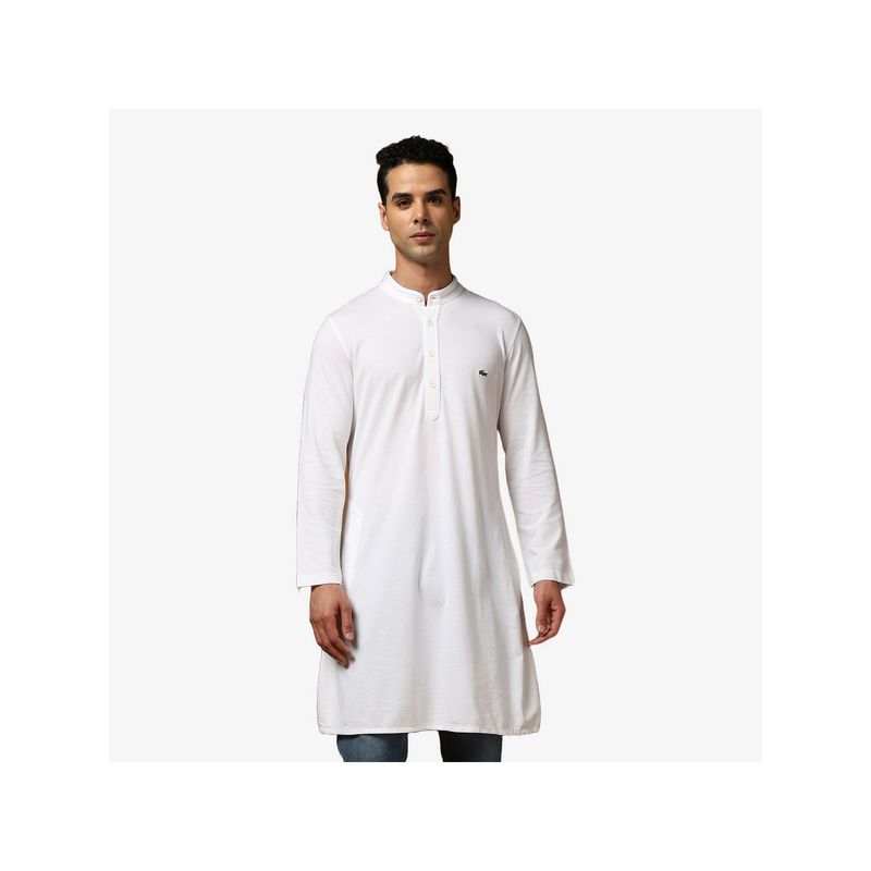 Lacoste White Full Sleeve Knee Length Slim Fit Kurta (S)