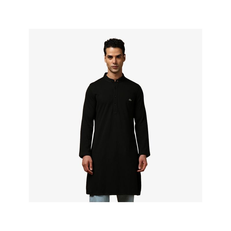 Lacoste Black Full Sleeve Knee Length Slim Fit Kurta (S)