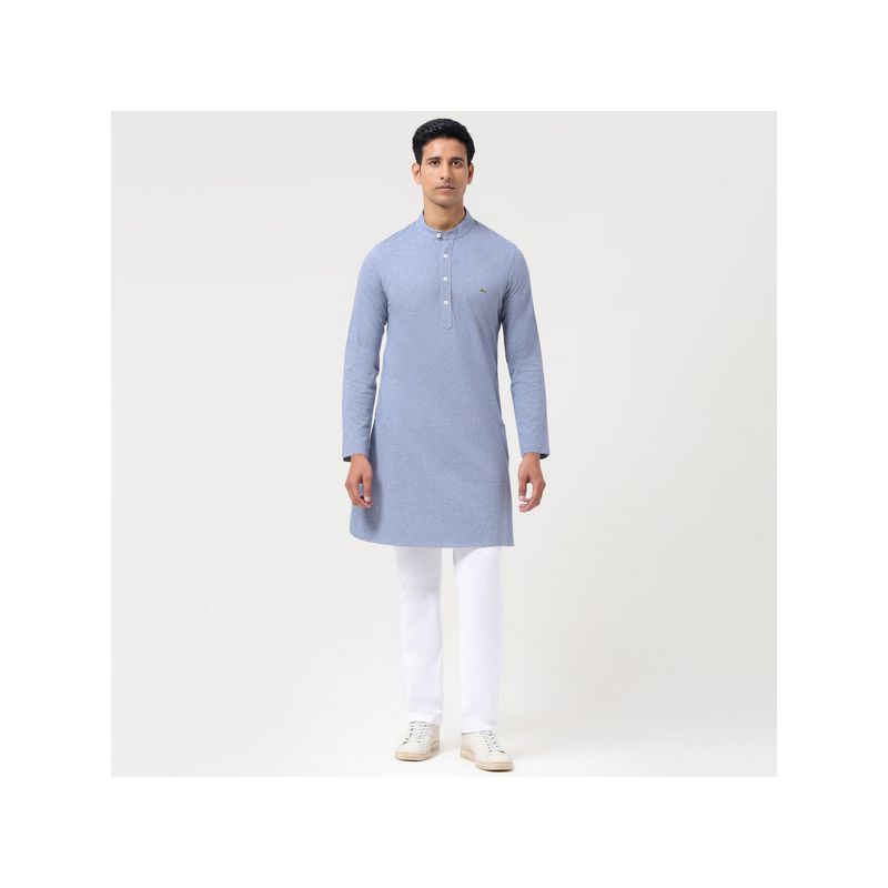 Lacoste Blue Full Sleeve Knee Length Slim Fit Kurta (M)