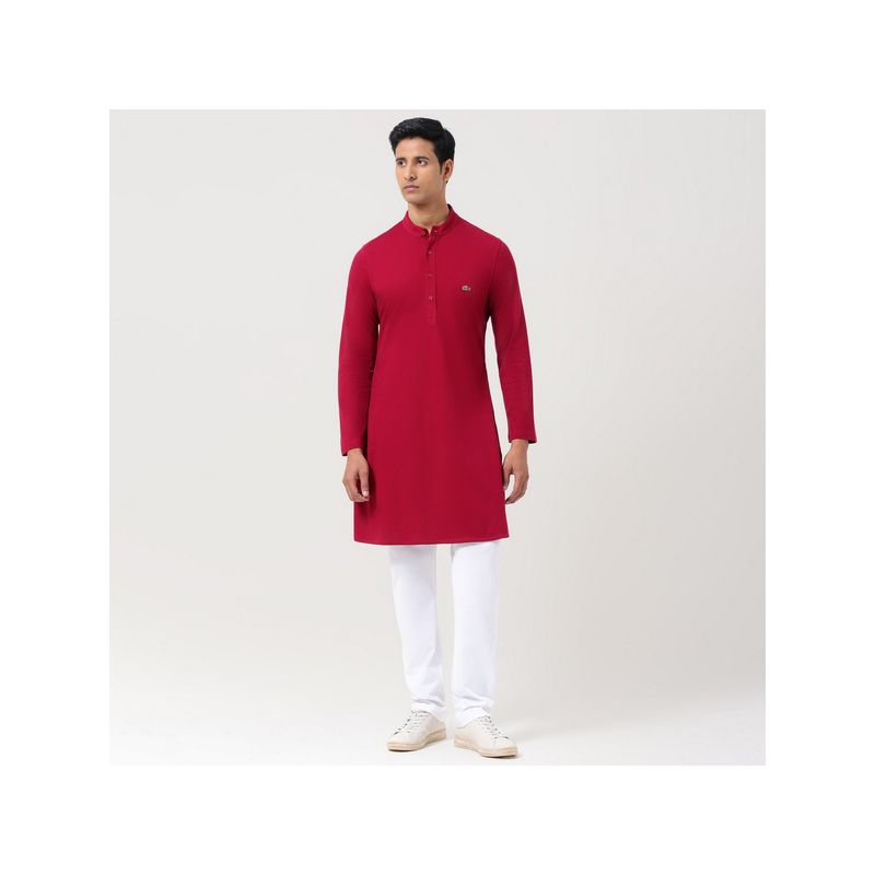 Lacoste Red Full Sleeve Knee Length Slim Fit Kurta (S)