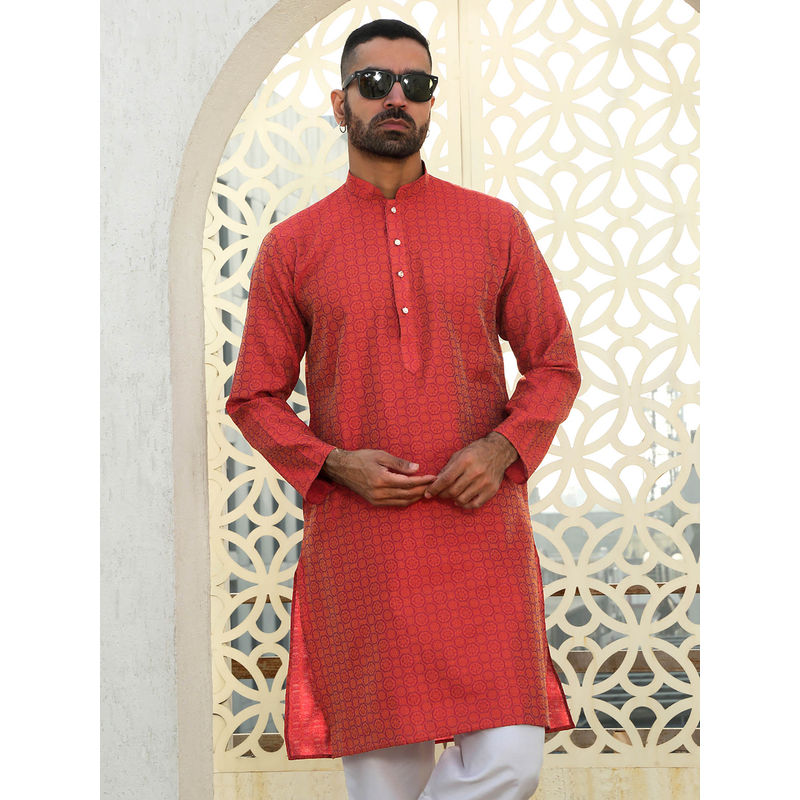 Kraft India Silk Blend Ethnic Motifs Woven Red Kurta (38)