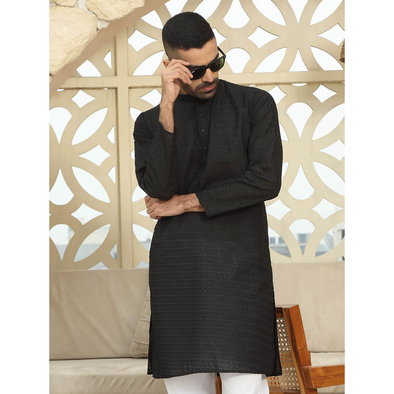 Kraft India Black Cotton Chikankari Embroidered Straight Kurta (36)