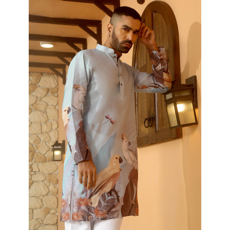 Kraft India Printed Blue Mandarin Collor Cotton Summer Kurta (42)