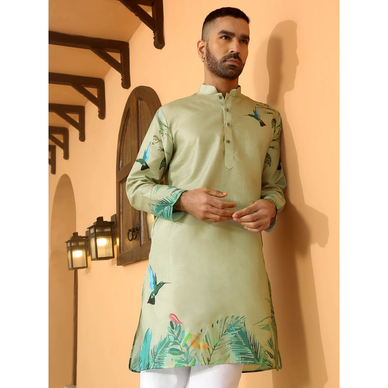 Kraft India Printed Green Mandarin Collor Cotton Summer Kurta (40)