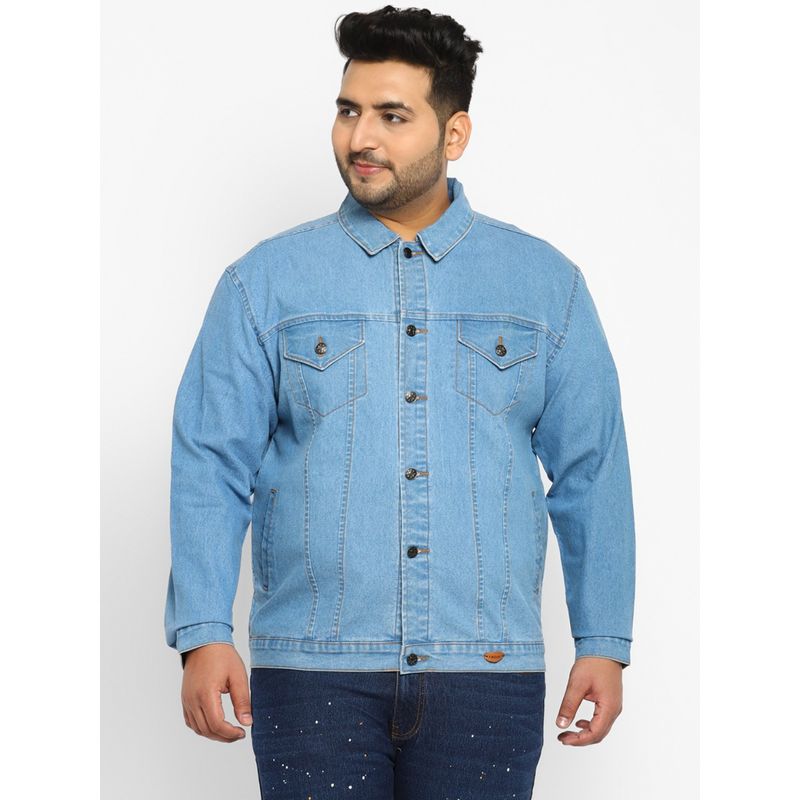 Urbano Plus Men Light Blue Regular Fit Washed Full Sleeve Denim Jacket (2XL)