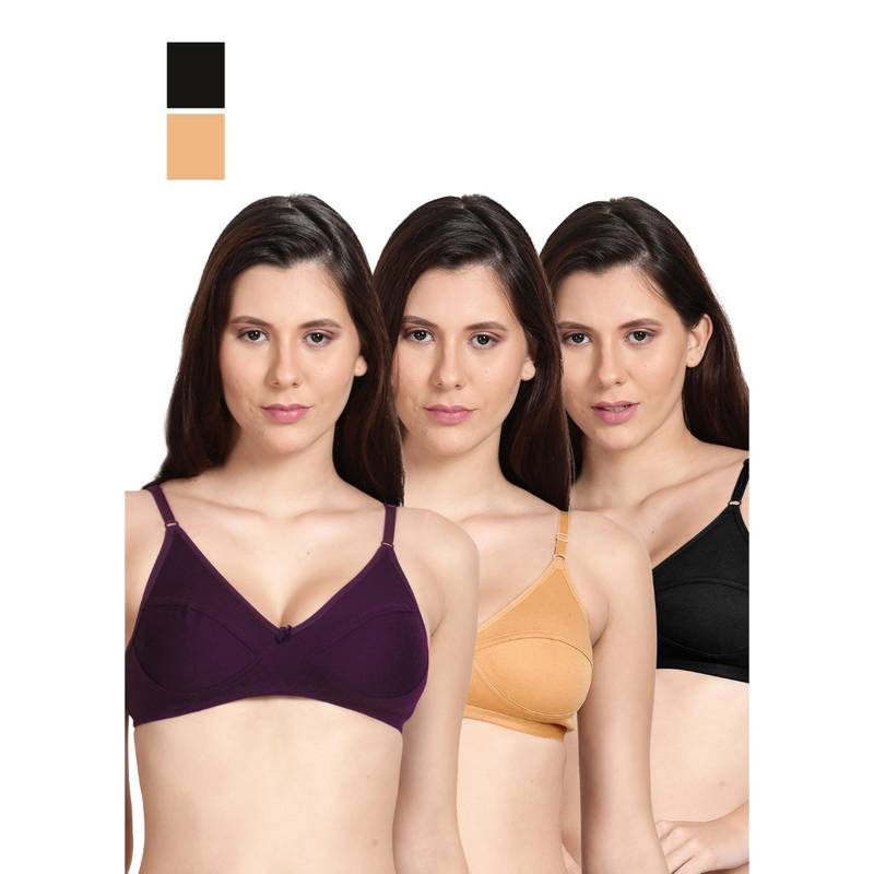Shyaway Shyle Non Padded Seamed Everyday Bra Multicolor (Pack of 3) (32B)