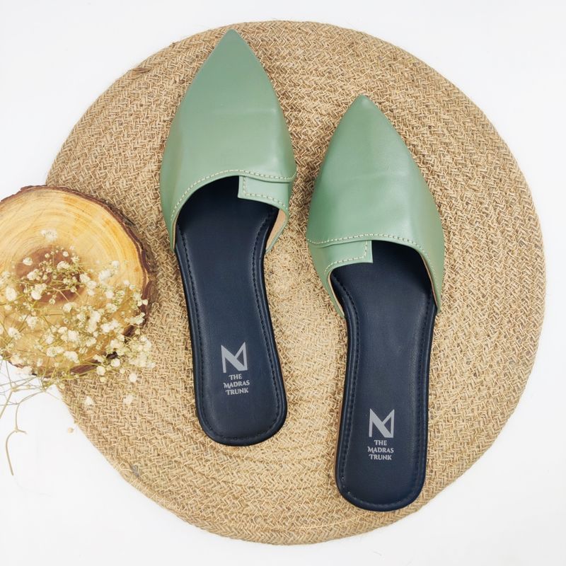 The Madras Trunk Solid Green Mules (EURO 36)