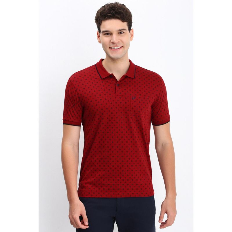 Allen Solly Men Red Printed Collar Neck Polo T-Shirt (S)