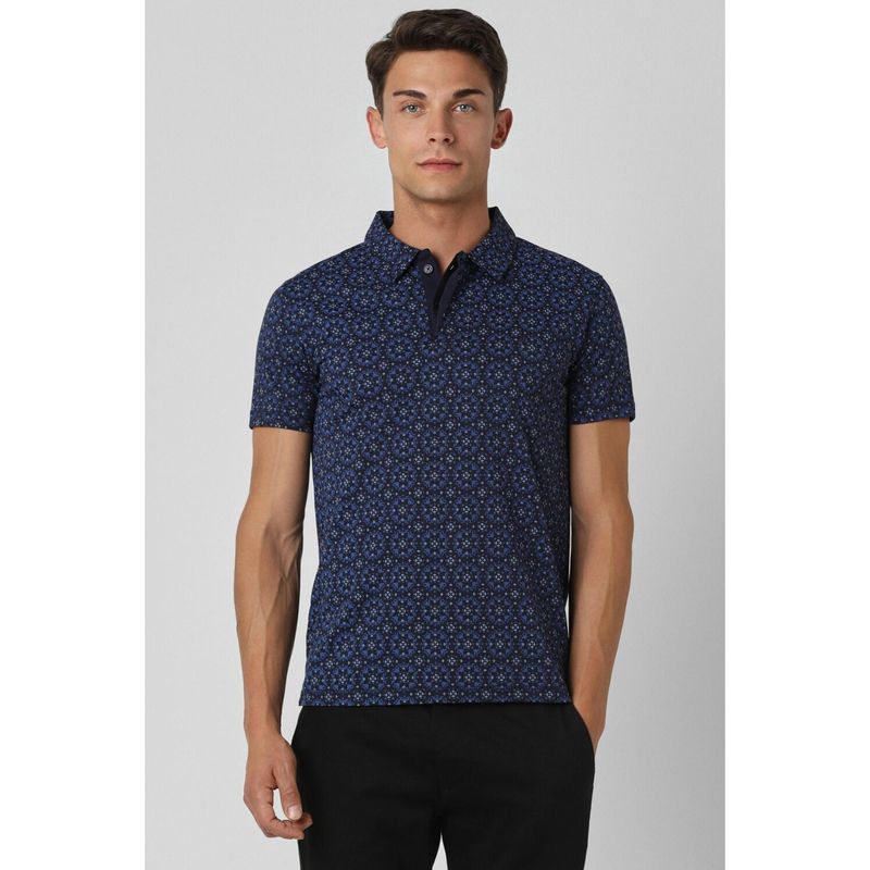 Van Heusen Men Navy Blue Printed Collar Neck Polo T-Shirt (2XL)