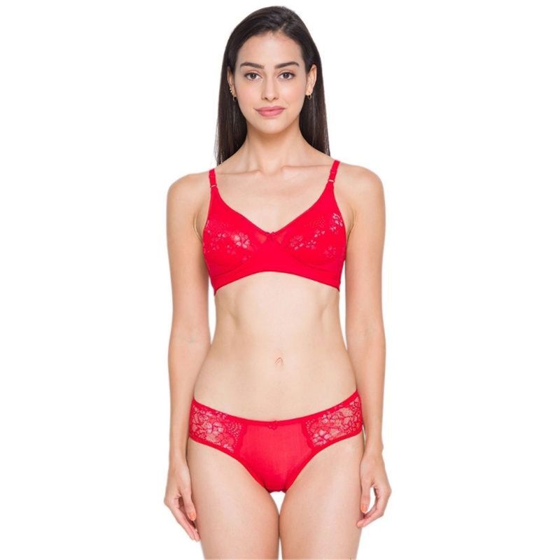 Candyskin Women Lace Lingerie Set - Red (34B)