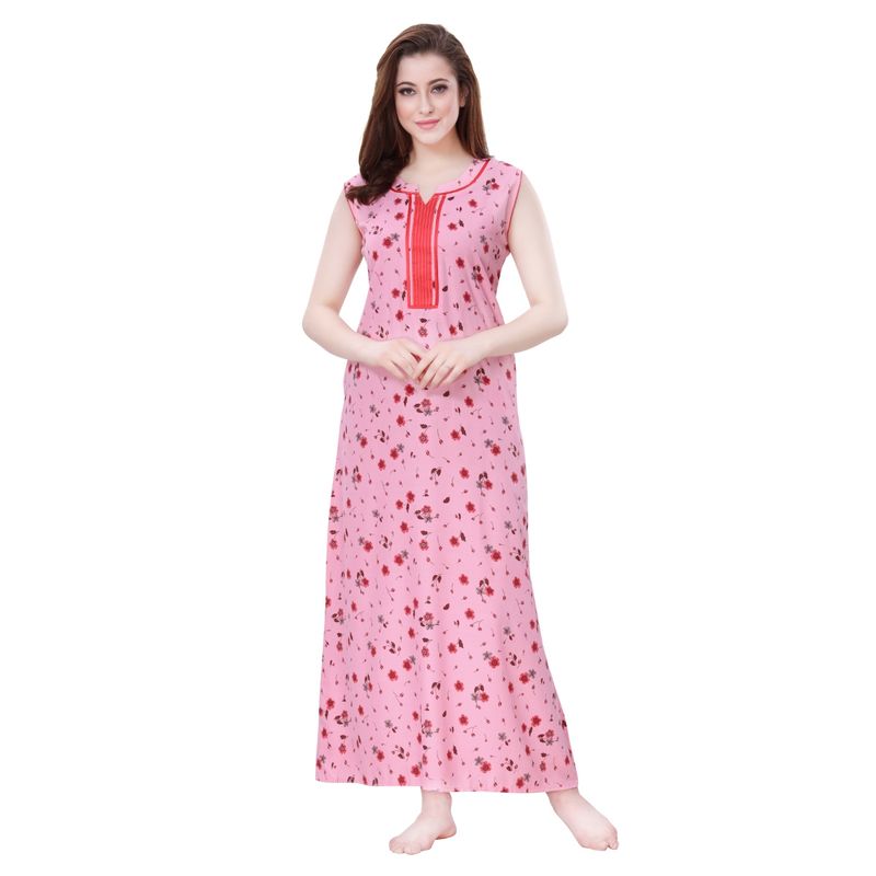 PIU Womens Cotton Sleeveless Nighty Pink (XL)