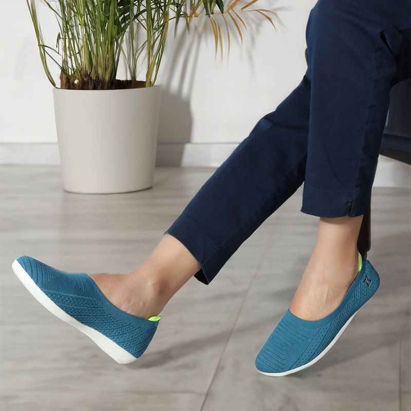 Carlton London Womens Fashionable Teal Woven Design Ballerinas (EURO 36)