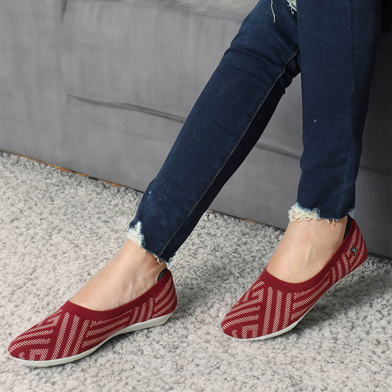 Carlton London Womens Fashionable Maroon Woven Design Ballerinas (EURO 36)