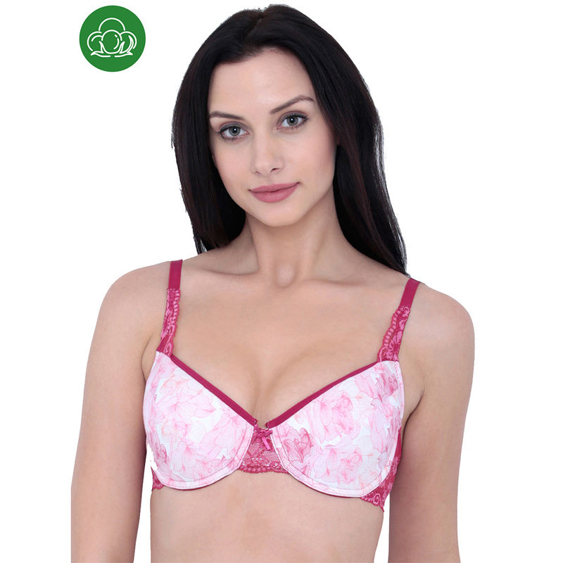 Inner Sense Organic Antimicrobial Underwired Lightly Padded Lace Bra - Pink (36B)